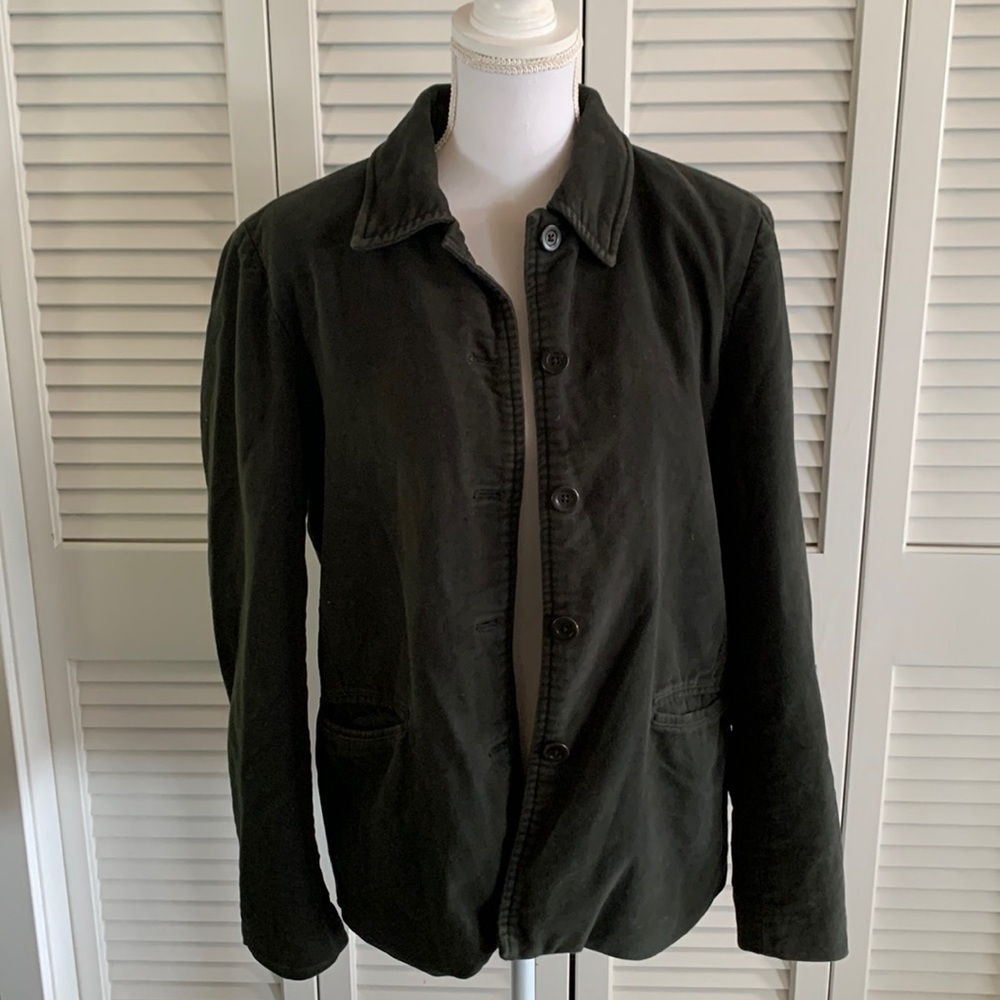 GAP Moss Green Velvet Blazer Women’s Button Front Jacket Fully Lined Size Large - Picture 2 of 8